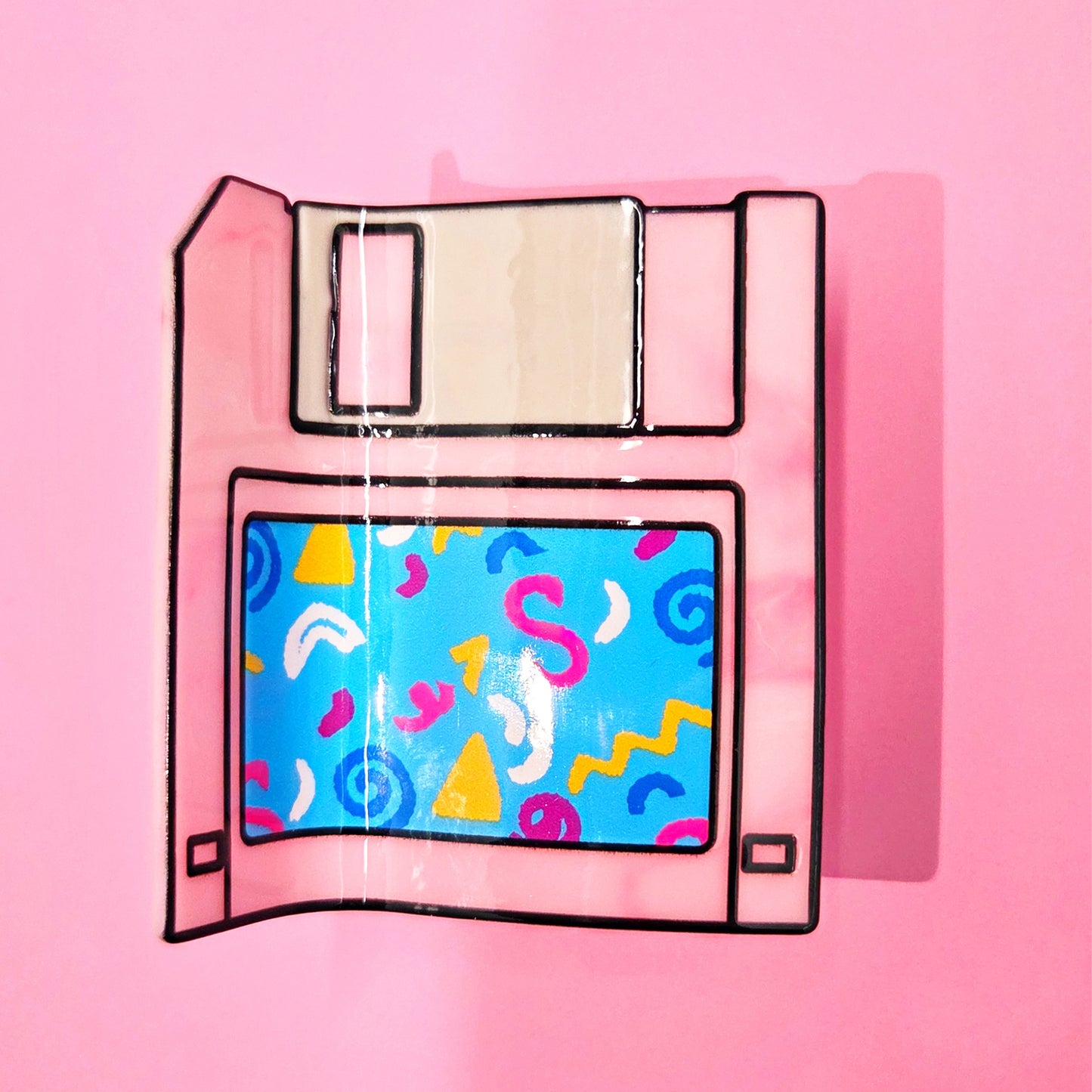 Retro Pink Floppy Disk Hair Claw