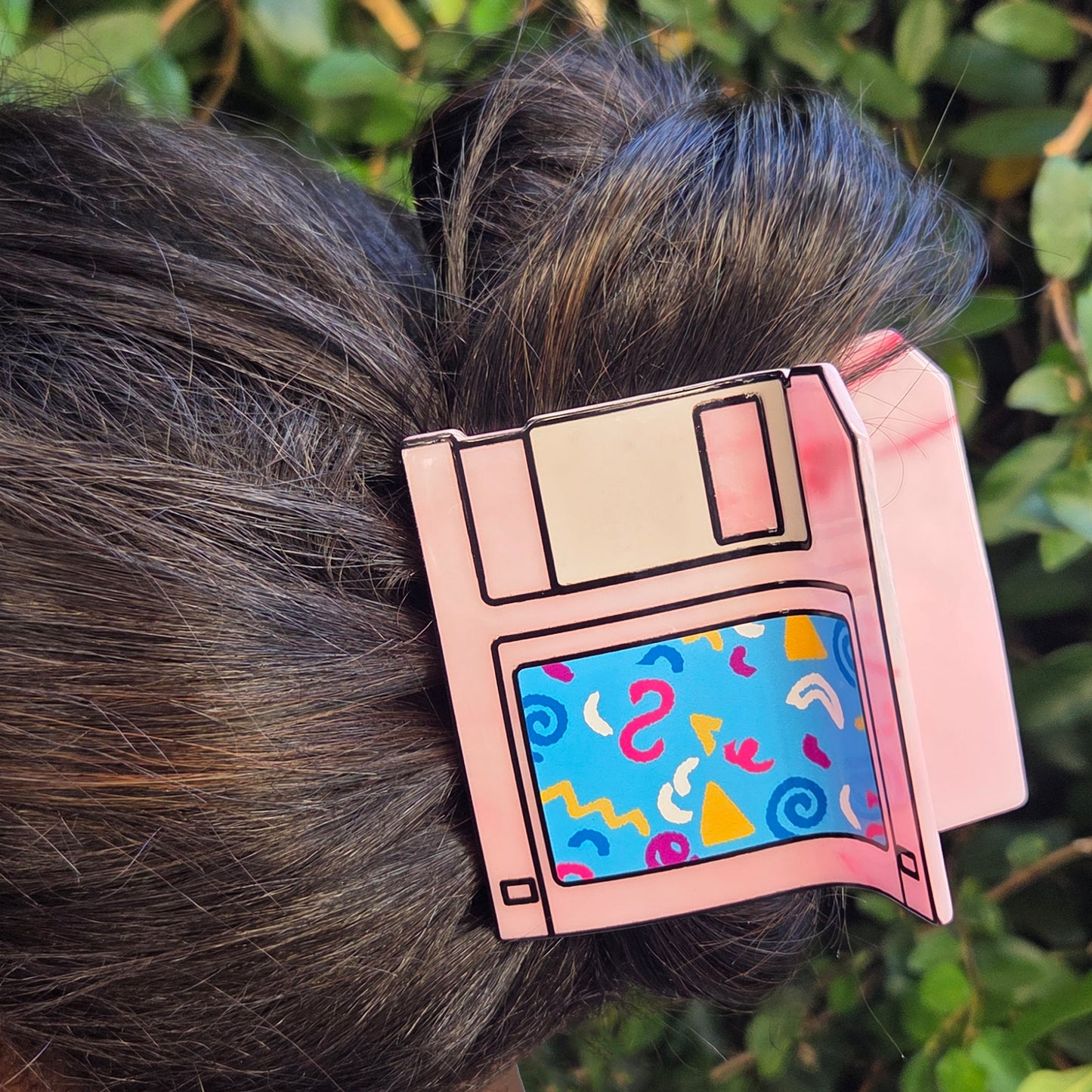 Retro Pink Floppy Disk Hair Claw